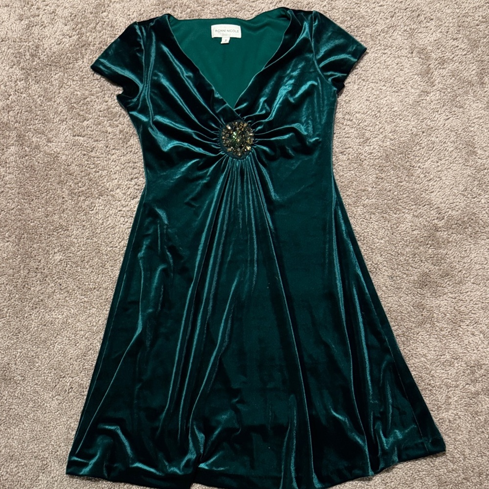 Ronni Nicole Teal Velvet Mini Dress
